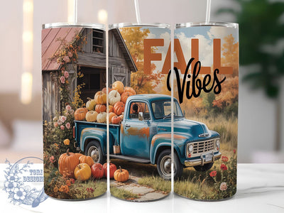 Pumpkin Truck Autumn Vibes Tumbler, Autumn Vibes Wrap, Pumpkin Truck Cup, 20oz Fall Mug, Vintage Truck Fall Design, Cozy Season Tumbler, Rustic Fall Sublimation Sublimation ToriDesigns 