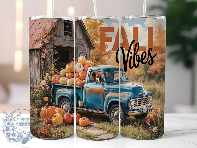 Pumpkin Truck Autumn Vibes Tumbler, Autumn Vibes Wrap, Pumpkin Truck Cup, 20oz Fall Mug, Vintage Truck Fall Design, Cozy Season Tumbler, Rustic Fall Sublimation Sublimation ToriDesigns 
