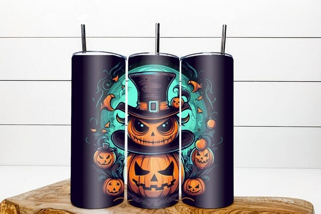 Pumpkin tumbler wrap, halloween pumpkin faces cartoon PNG Sublimation Angelina Semenova 