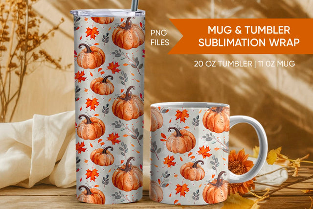 Pumpkin tumbler wrap, Pumpkin mug wrap, Fall Farmhouse Design Sublimation KMarinaDesign 