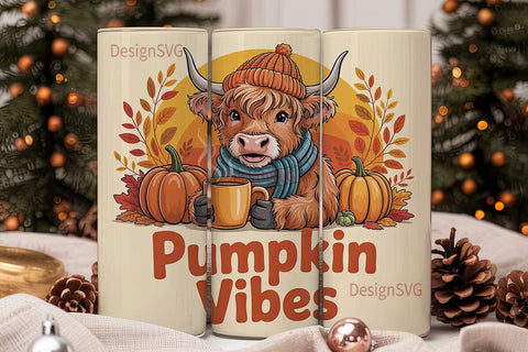 Pumpkin Vibes Cow 20oz Tumbler Wrap Sublimation DesignSVG 