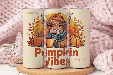 Pumpkin Vibes Cow 20oz Tumbler Wrap Sublimation DesignSVG 