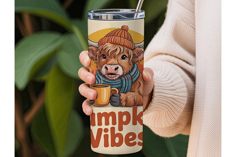 Pumpkin Vibes Cow 20oz Tumbler Wrap Sublimation DesignSVG 
