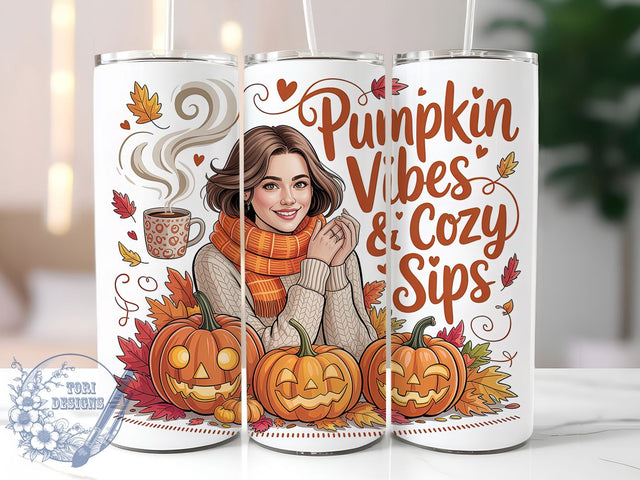Pumpkin Vibes Cozy Fall Tumbler Wrap, Pumpkin Vibes Design, Cozy Sips Tumbler, Autumn Girl Tumbler, 20oz Sublimation Wrap, Pumpkin Spice Cup, Fall Coffee Mug Sublimation ToriDesigns 