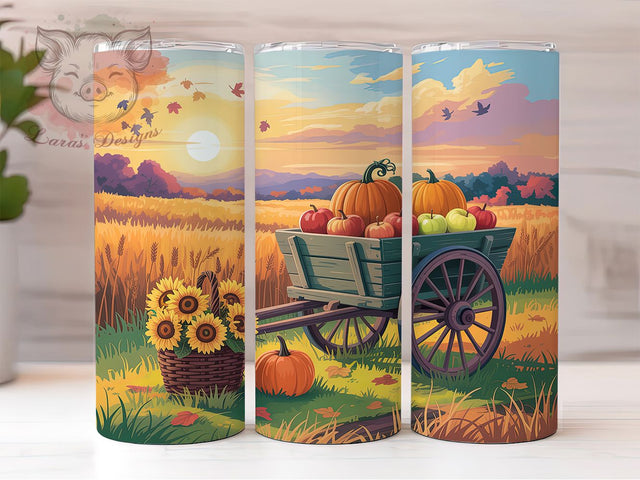 Pumpkin Wagon Harvest Fall Tumbler, Harvest Wrap Design, Autumn Sublimation PNG, Rustic Farmhouse Style, Fall Pumpkin Aesthetic, 20oz Tumbler Sublimation, Thanksgiving Harvest Sublimation Lara' s Designs 