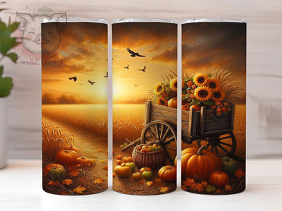 Pumpkin Wagon Harvest Fall Tumbler, Harvest Wrap Design, Autumn Sublimation PNG, Rustic Farmhouse Style, Fall Pumpkin Aesthetic, 20oz Tumbler Sublimation, Thanksgiving Harvest Sublimation Lara' s Designs 