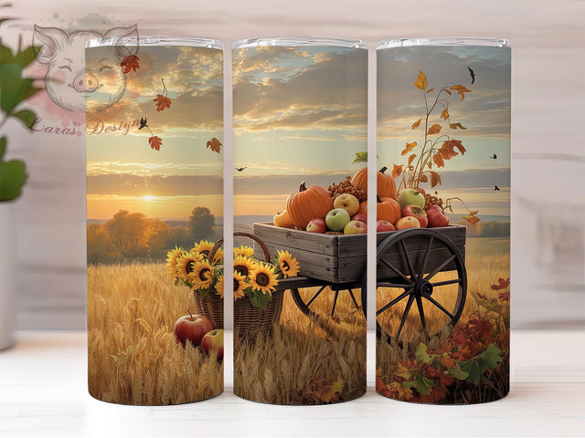 Pumpkin Wagon Harvest Fall Tumbler, Harvest Wrap Design, Autumn Sublimation PNG, Rustic Farmhouse Style, Fall Pumpkin Aesthetic, 20oz Tumbler Sublimation, Thanksgiving Harvest Sublimation Lara' s Designs 