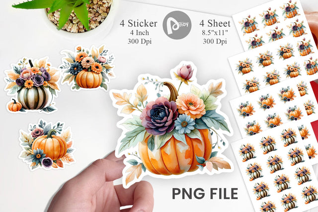Pumpkin Watercolor Floral Sticker Sublimation artnoy 