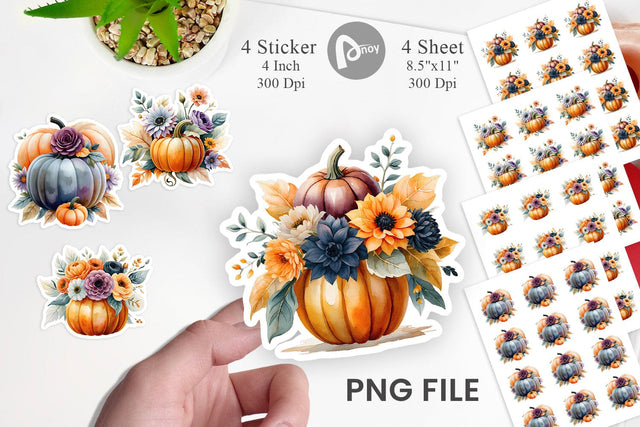 Pumpkin Watercolor Floral Sticker Sublimation artnoy 