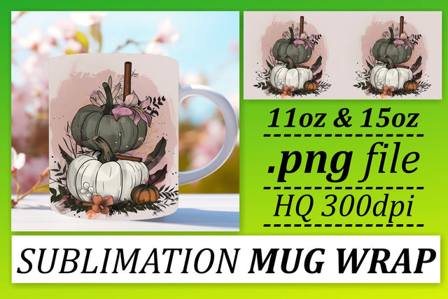Pumpkin Watercolor Mug Wrap Design 11oz/15oz Sublimation afrosvg 