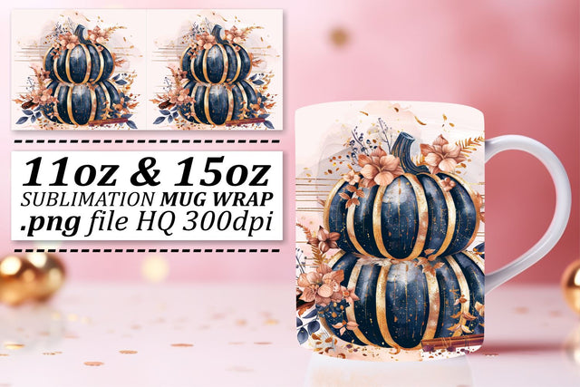 Pumpkin Watercolor Mug Wrap Design 11oz/15oz Sublimation afrosvg 