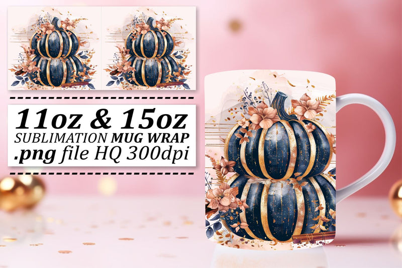 Pumpkin Watercolor Mug Wrap Design 11oz/15oz Sublimation afrosvg 