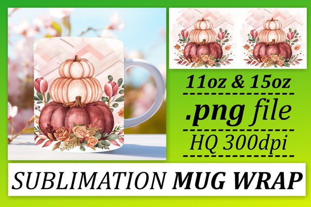 Pumpkin Watercolor Mug Wrap Design 11oz/15oz Sublimation afrosvg 