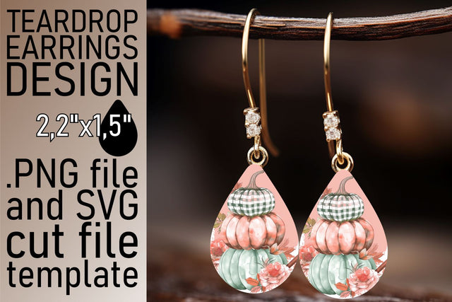 Pumpkin Watercolor Teardrop Earrings Sublimation afrosvg 