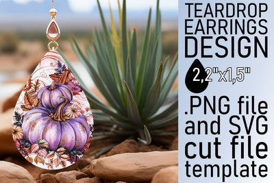 Pumpkin Watercolor Teardrop Earrings Sublimation afrosvg 