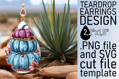 Pumpkin Watercolor Teardrop Earrings Sublimation afrosvg 