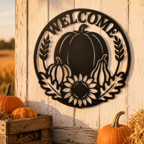 Pumpkin Welcome Sign Laser SVG | Fall Welcome Sign Svg | Autumn Pumpkin DXF | Sunflower Farmhouse CNC File | Plasma Cut Metal Art SVG HappyDesignStudio 