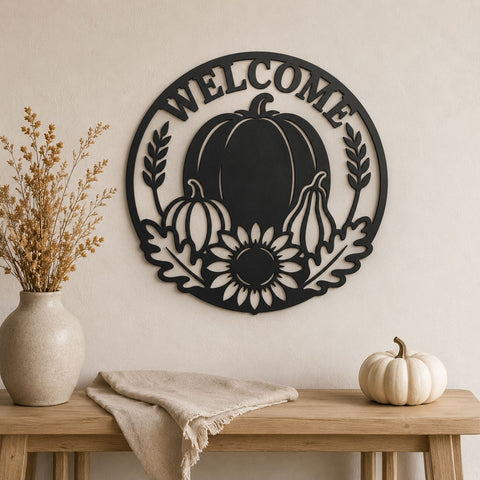 Pumpkin Welcome Sign Laser SVG | Fall Welcome Sign Svg | Autumn Pumpkin DXF | Sunflower Farmhouse CNC File | Plasma Cut Metal Art SVG HappyDesignStudio 