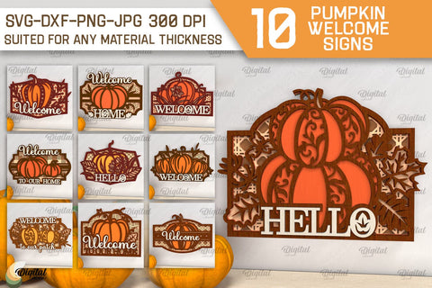 Pumpkin Welcome Signs Laser Cut Bundle. Fall Pumpkins SVG SVG Evgenyia Guschina 