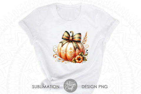 Pumpkin With Bow | Fall Coquette Bow | Fall Designs PNG Sublimation Artisan Craft SVG 