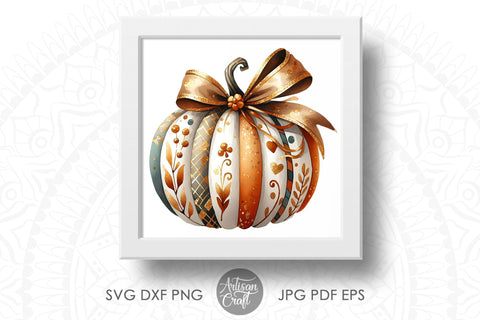 Pumpkin with Coquette Bow | Fall Designs Sublimation Artisan Craft SVG 