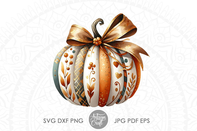 Pumpkin with Coquette Bow | Fall Designs Sublimation Artisan Craft SVG 