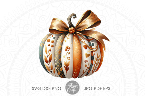 Pumpkin with Coquette Bow | Fall Designs Sublimation Artisan Craft SVG 