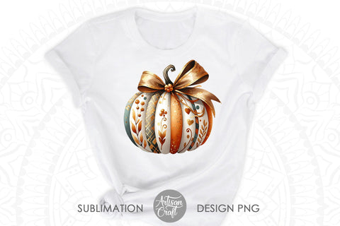 Pumpkin with Coquette Bow | Fall Designs Sublimation Artisan Craft SVG 