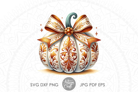 Pumpkin with Coquette Bow | glitter sublimation Sublimation Artisan Craft SVG 