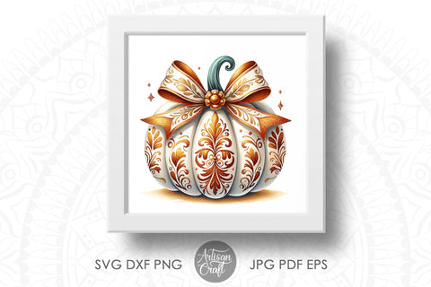 Pumpkin with Coquette Bow | glitter sublimation Sublimation Artisan Craft SVG 