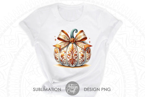 Pumpkin with Coquette Bow | glitter sublimation Sublimation Artisan Craft SVG 