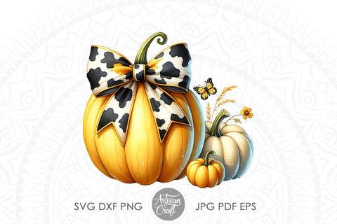 Pumpkin with Coquette Bow in cow print | Western Halloween Sublimation Artisan Craft SVG 