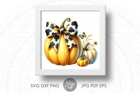 Pumpkin with Coquette Bow in cow print | Western Halloween Sublimation Artisan Craft SVG 