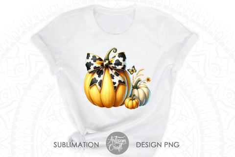 Pumpkin with Coquette Bow in cow print | Western Halloween Sublimation Artisan Craft SVG 