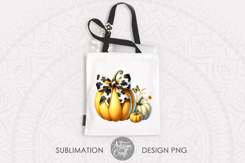 Pumpkin with Coquette Bow in cow print | Western Halloween Sublimation Artisan Craft SVG 