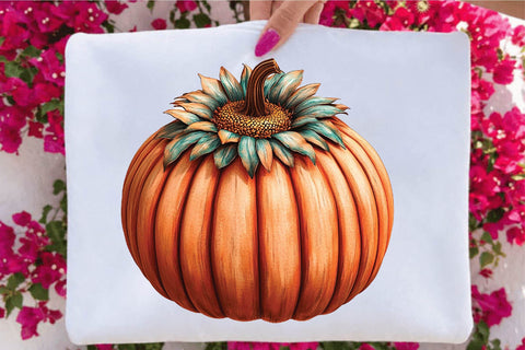 Pumpkin with Flower Clipart Bundle. Sublimation SVGArt 