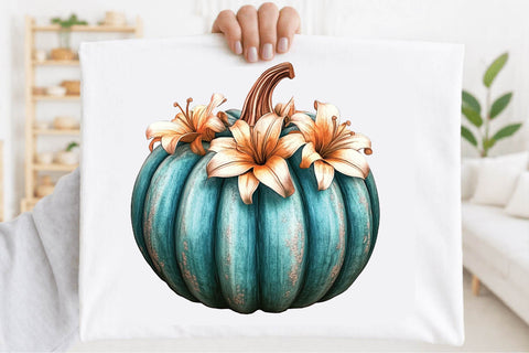 Pumpkin with Flower Clipart Bundle. Sublimation SVGArt 