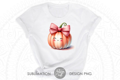 Pumpkin with pink Coquette Bow, kawaii art Sublimation Artisan Craft SVG 