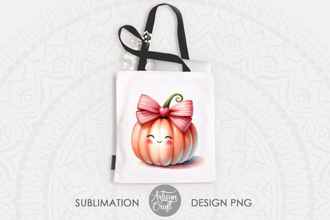 Pumpkin with pink Coquette Bow, kawaii art Sublimation Artisan Craft SVG 