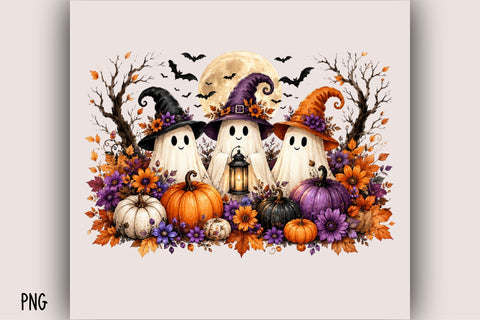 Pumpkins and Autumn Flowers Clipart PNG Sublimation SVGArt 