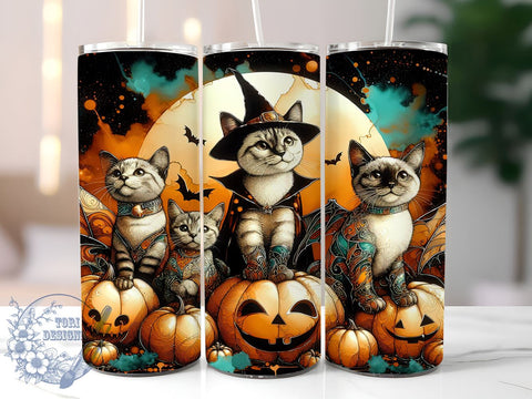 Pumpkins and Cats 20oz Skinny Tumbler, Halloween Cats Tumbler Png, Straight & Tapered Tumbler Wrap, Instant Digital Download Sublimation ToriDesigns 