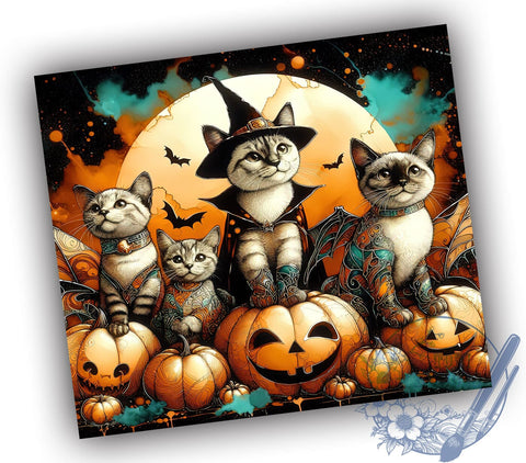 Pumpkins and Cats 20oz Skinny Tumbler, Halloween Cats Tumbler Png, Straight & Tapered Tumbler Wrap, Instant Digital Download Sublimation ToriDesigns 