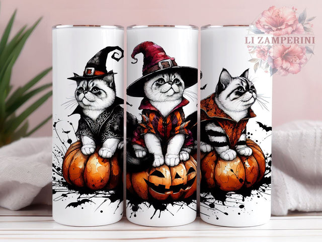 Pumpkins and Cats 20oz Tumbler Wrap PNG, Halloween Cats Tumbler Png, Straight & Tapered Tumbler Wrap, Instant Digital Download Sublimation Li Zamperini 