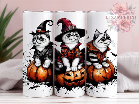 Pumpkins and Cats 20oz Tumbler Wrap PNG, Halloween Cats Tumbler Png, Straight & Tapered Tumbler Wrap, Instant Digital Download Sublimation Li Zamperini 