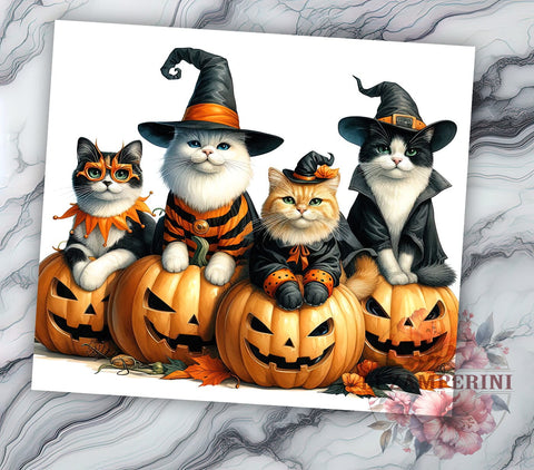 Pumpkins and Cats 20oz Tumbler Wrap PNG, Halloween Cats Tumbler Png, Straight & Tapered Tumbler Wrap, Instant Digital Download Sublimation Li Zamperini 