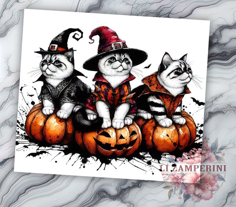 Pumpkins and Cats 20oz Tumbler Wrap PNG, Halloween Cats Tumbler Png, Straight & Tapered Tumbler Wrap, Instant Digital Download Sublimation Li Zamperini 