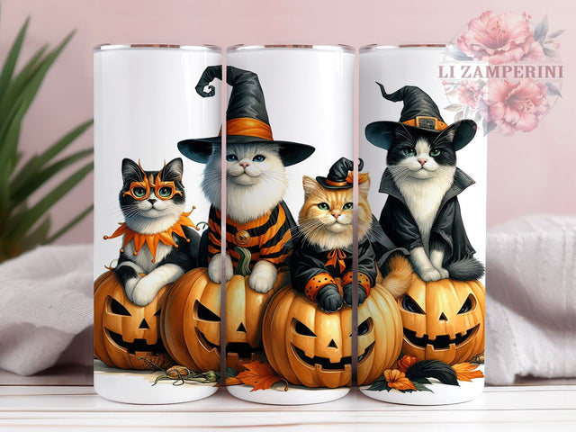 Pumpkins and Cats 20oz Tumbler Wrap PNG, Halloween Cats Tumbler Png, Straight & Tapered Tumbler Wrap, Instant Digital Download Sublimation Li Zamperini 