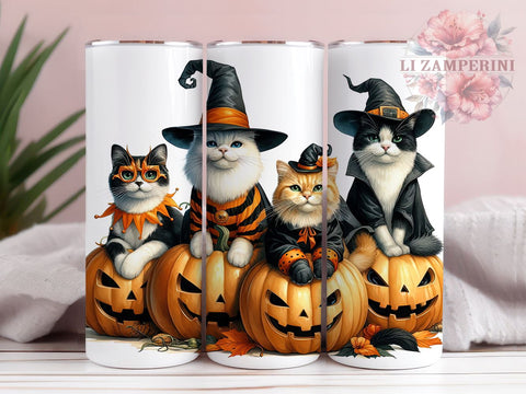 Pumpkins and Cats 20oz Tumbler Wrap PNG, Halloween Cats Tumbler Png, Straight & Tapered Tumbler Wrap, Instant Digital Download Sublimation Li Zamperini 