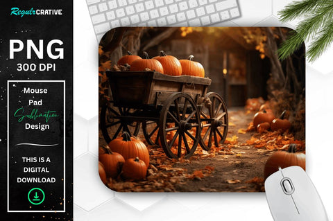 Pumpkins and fall leaves in forest Mouse pad Bundle Sublimation Regulrcrative 
