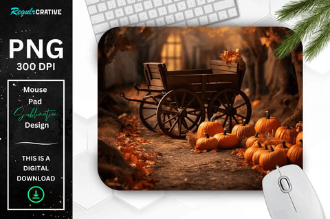 Pumpkins and fall leaves in forest Mouse pad Bundle Sublimation Regulrcrative 